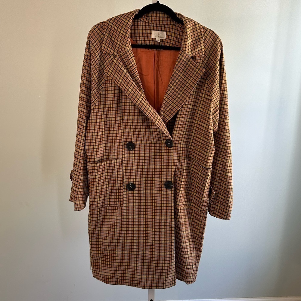 Lost + Wander Yellow Orange Black Plaid Trench Coat